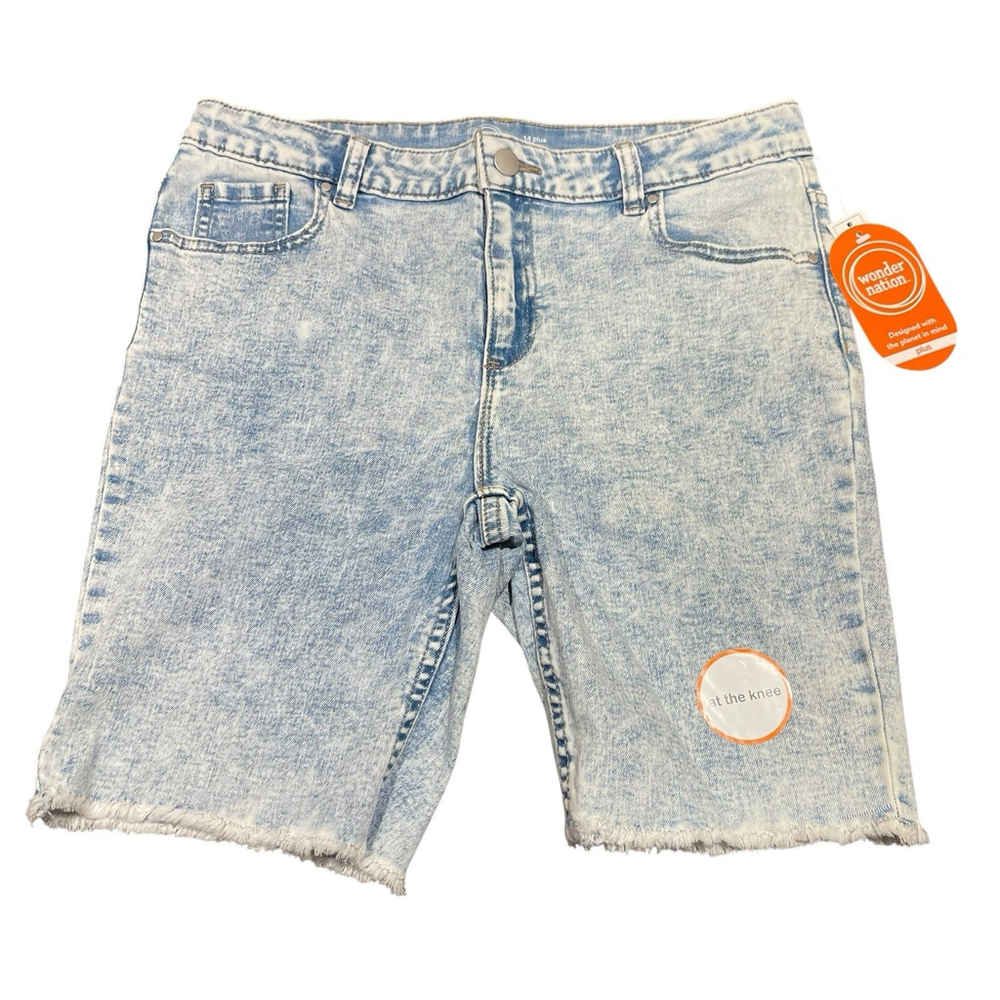 Wonder Nation Girls Denim Bermuda Shorts Frayed Edge Size 14 Plus Light Wash NWT